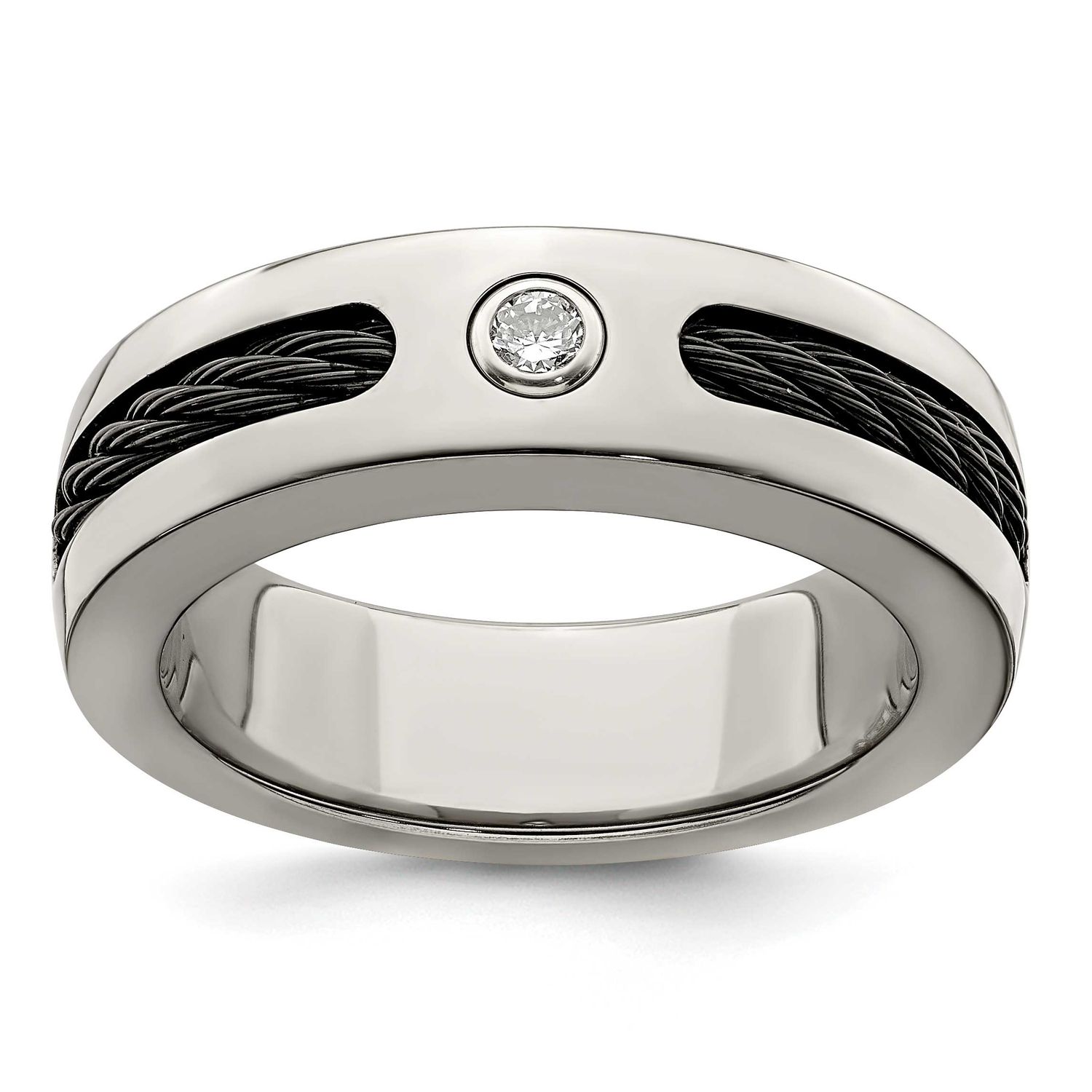 Edward Mirell Cable &amp; .10ctw Diamond Sterling Silver Bezel 7mm Band Titanium, EMR225-13, 8867742797