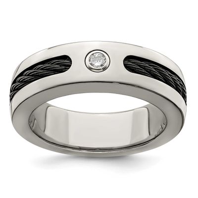 Edward Mirell Cable &amp; .10ctw Diamond Sterling Silver Bezel 7mm Band Titanium, EMR225-13, 8867742797