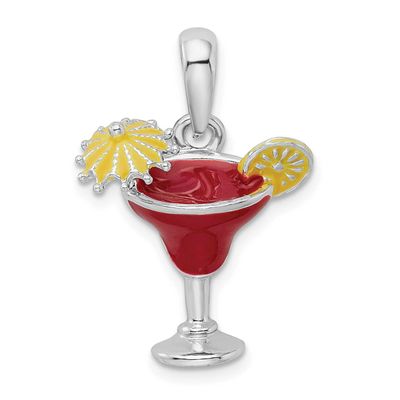 De-Ani Polished Enameled Margarita Pendant Sterling Silver Rhodium-plated, QC10644, 637218144587