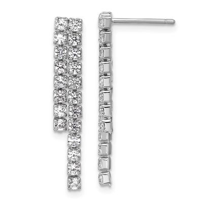 Cheryl M Polished 2-Row CZ Post Dangle Earrings Sterling Silver Rhodium-plated, QCM1767, 1969042764