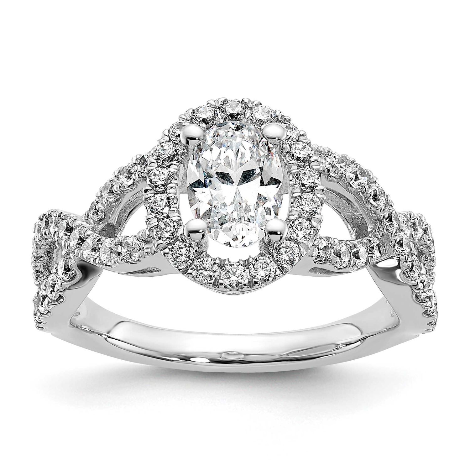 Halo Twist Holds 1 carat 7.5x5.5mm Oval Center 3/4 carat Diamond Semi-Mount Engagement Ring 14k Whi