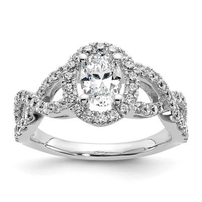 Halo Twist Holds 1 carat 7.5x5.5mm Oval Center 3/4 carat Diamond Semi-Mount Engagement Ring 14k Whi