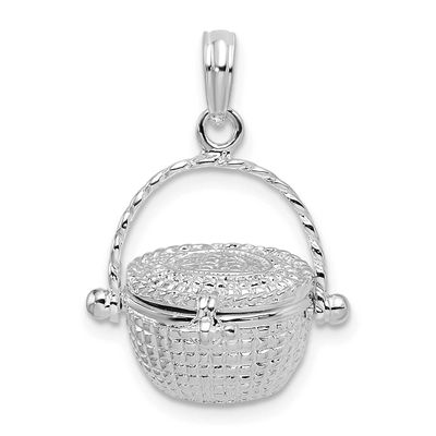 De-Ani Moveable 3D Nantucket Basket Pendant Sterling Silver Rhodium-plated, QC10259, 637218171057