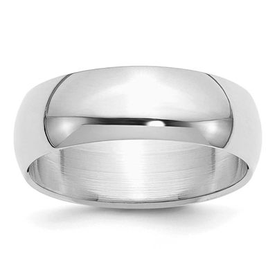 7mm Half-Round Ring Sterling Silver Rhodium-plated, QWH070RH-7,