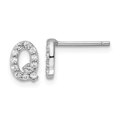 Cheryl M Polished Letter Q CZ Initial Post Earrings Sterling Silver Rhodium-plated, QCM1867Q,