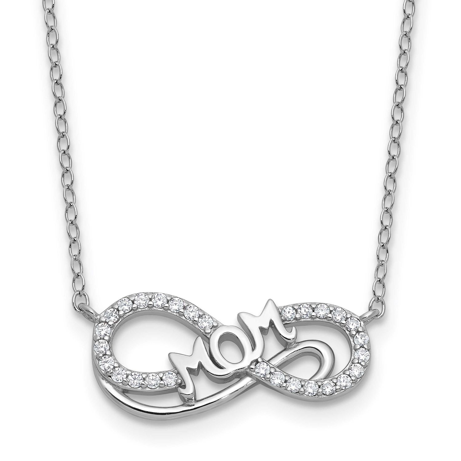 Cheryl M Polished CZ Mom Infinity Necklace Sterling Silver Rhodium-plated, QCM1823-18, 196904278673