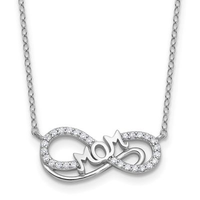 Cheryl M Polished CZ Mom Infinity Necklace Sterling Silver Rhodium-plated, QCM1823-18, 196904278673
