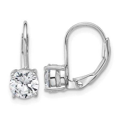 6mm CZ 2 Stone Leverback Earrings Sterling Silver Rhodium-plated, QSH139, 196904348604
