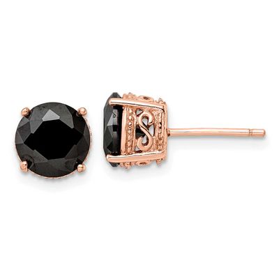 Cheryl M Polished Black CZ Stud Earrings Sterling Silver Rose Gold-plated, QCM1857P,