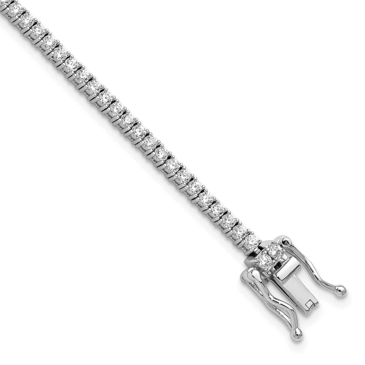 Cheryl M Polished CZ with Safety Clasp Tennis Bracelet Sterling Silver Rhodium-plated, QCM1679-7.25