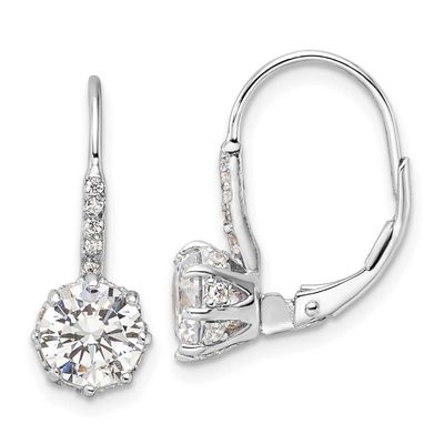 Cheryl M Polished CZ Leverback Earrings Sterling Silver Rhodium-plated, QCM1860,