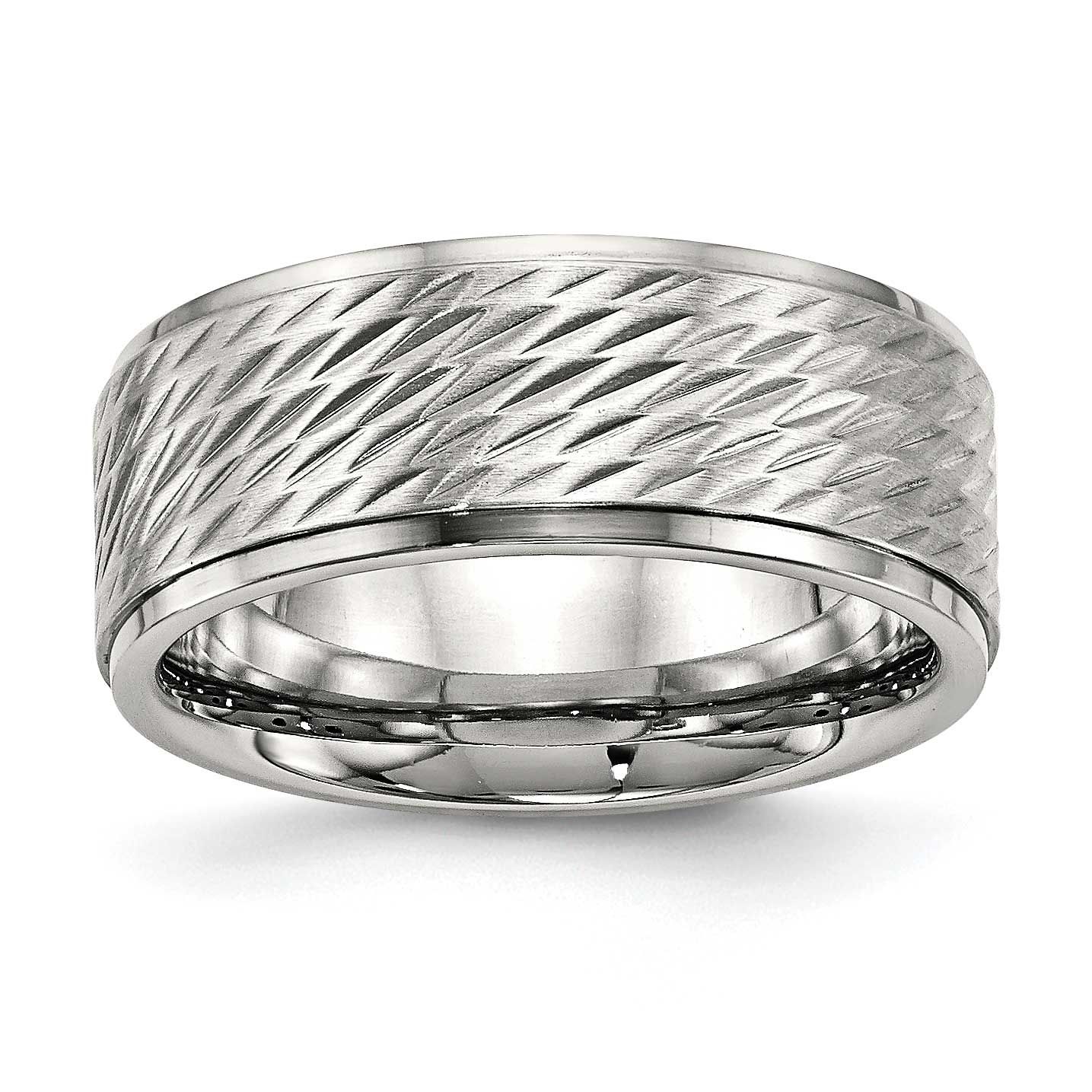 Brushed Center D/C 9mm Ridged Edge Band Stainless Steel Polished, SR554-8, 886774437392