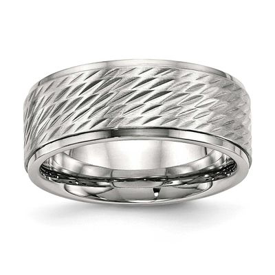Brushed Center D/C 9mm Ridged Edge Band Stainless Steel Polished, SR554-8, 886774437392