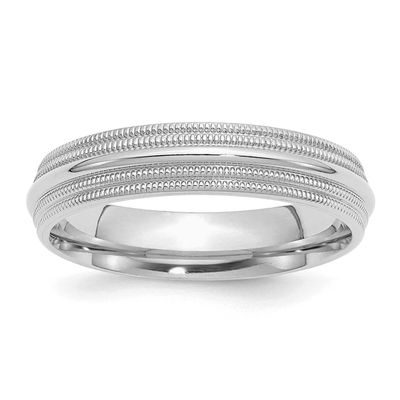 5mm Comfort Ring Fit Double Milgrain Sterling Silver Rhodium-plated, QDMC050RH-6.5,