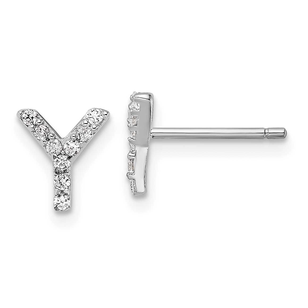 Cheryl M Polished Letter Y CZ Initial Post Earrings Sterling Silver Rhodium-plated, QCM1867Y,