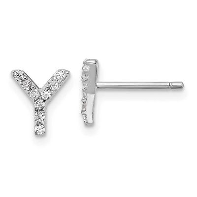 Cheryl M Polished Letter Y CZ Initial Post Earrings Sterling Silver Rhodium-plated, QCM1867Y,
