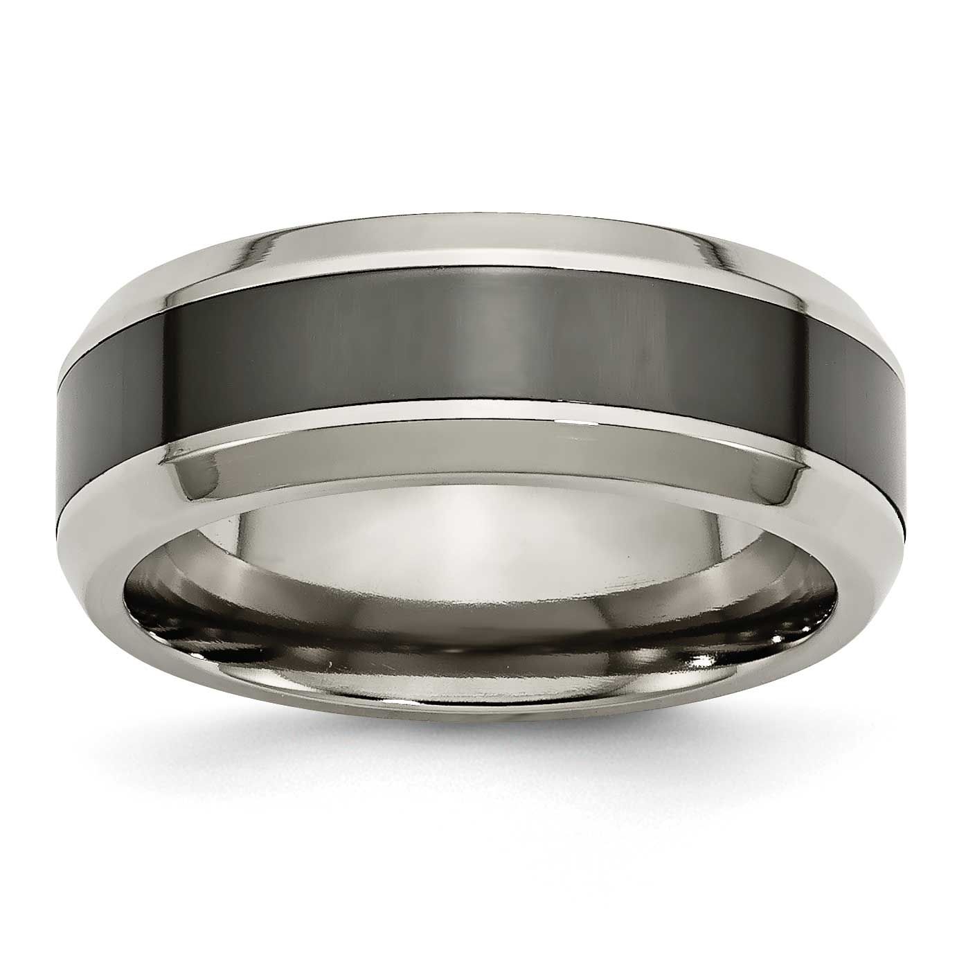 Black Ceramic Center 8mm Beveled Band Titanium Polished, TB382-8.5, 883957499079