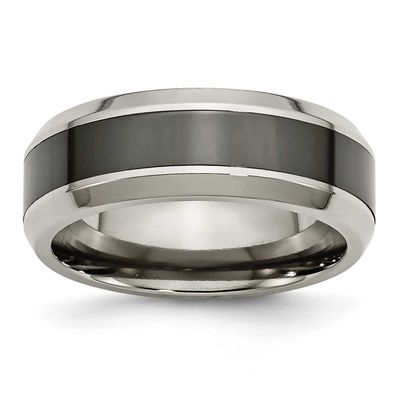 Black Ceramic Center 8mm Beveled Band Titanium Polished, TB382-8.5, 883957499079