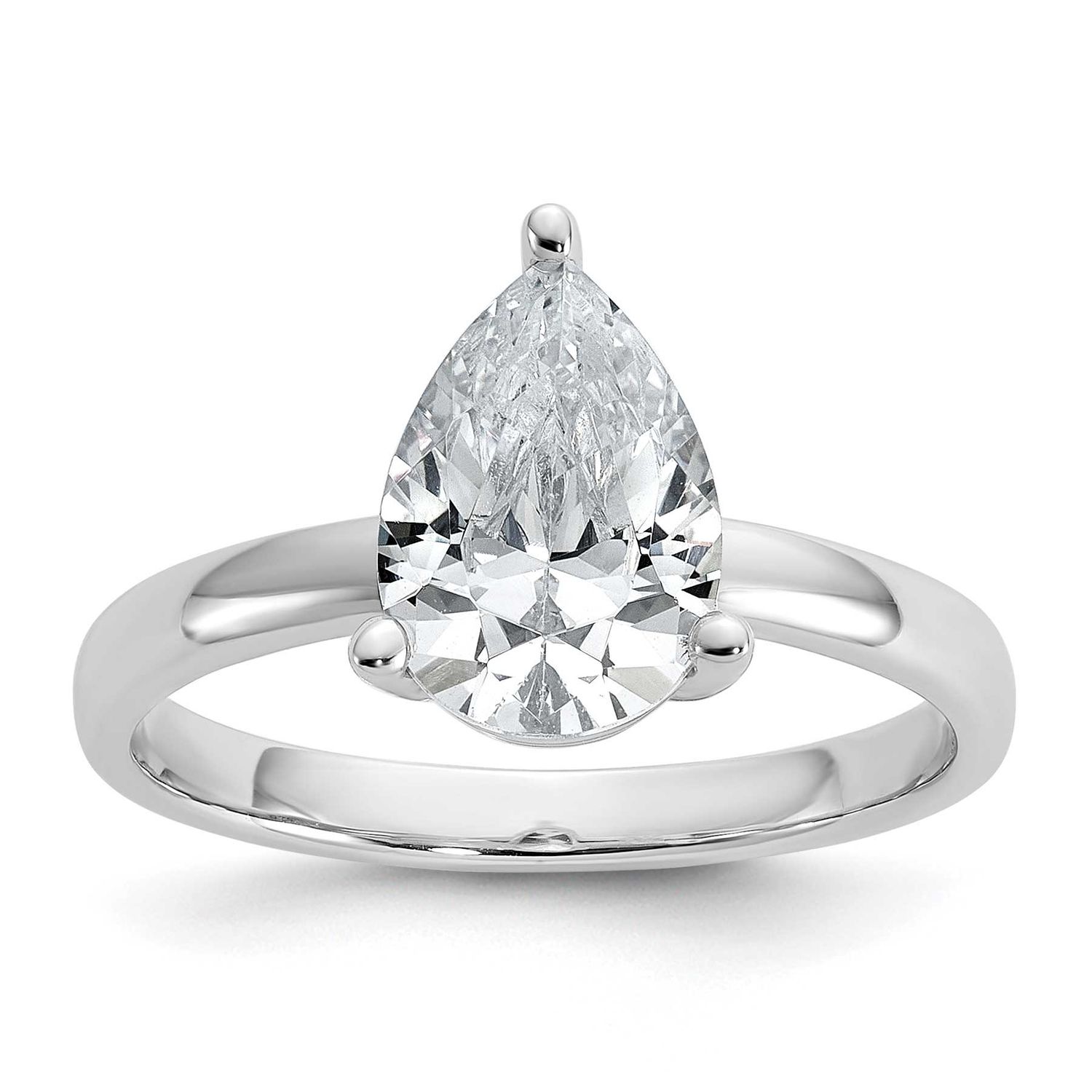Cheryl M Polished Pear CZ Ring Sterling Silver Rhodium-plated, QCM1723-8, 196904277607