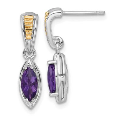 Shey Couture with 14k Accent Marquise Amethyst Post Dangle Earrings Sterling Silver Rhodium-plated,