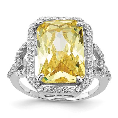 Cheryl M Polished Fancy Yellow and White CZ Ring Sterling Silver Rhodium-plated, QCM1843-5,
