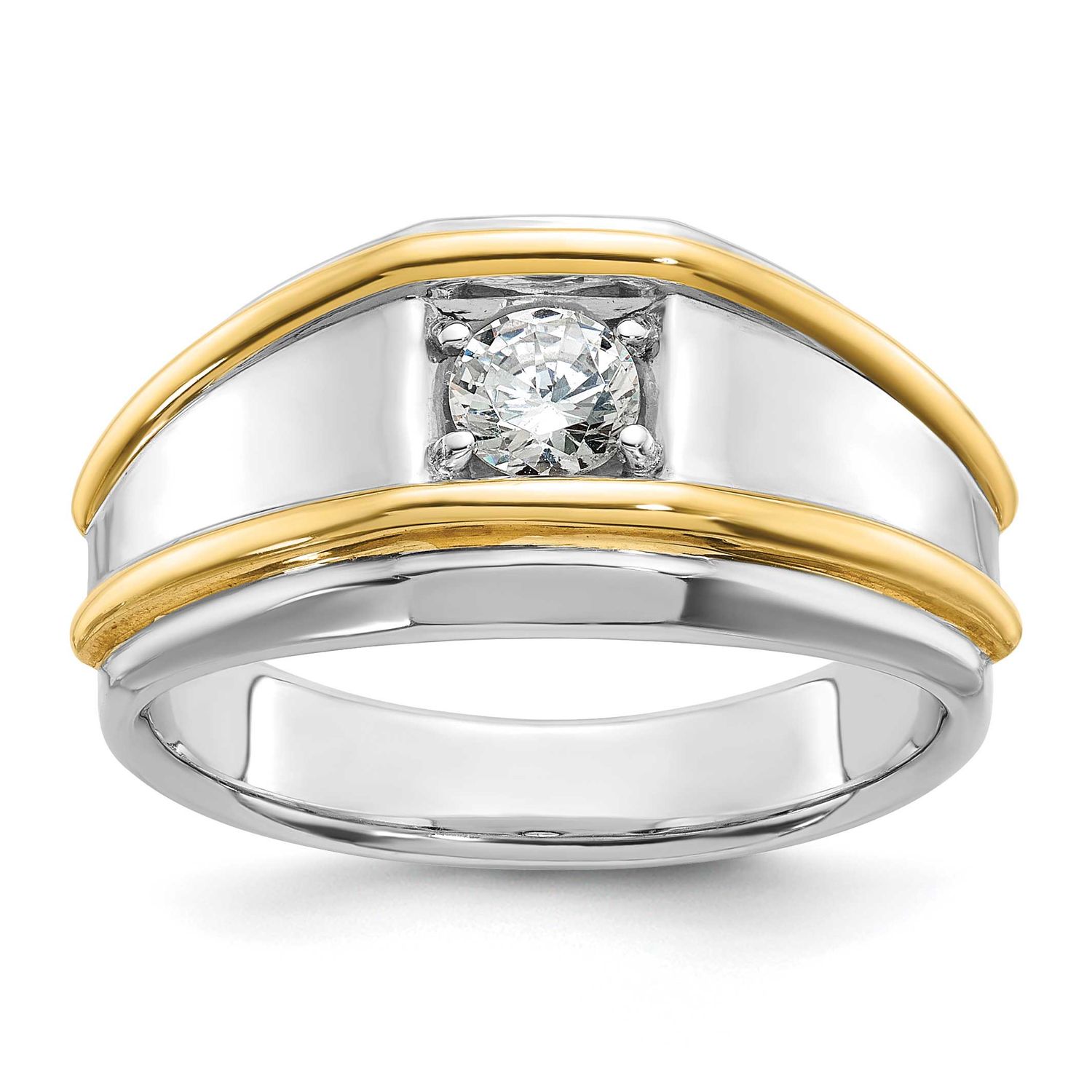 IBGoodman Men&#39;s Polished 1/2 Carat Lab Grown Diamond Solitaire Ring 14k Two-tone Gold, B63189-4WYLG