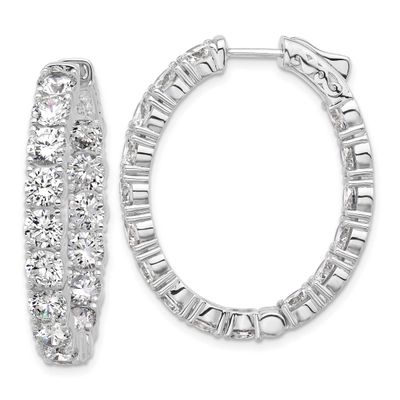 4.25mm CZ 32 Stone Oval In and Out Hinged Hoop Earrings Sterling Silver Rhodium-plated, QSH143, 196
