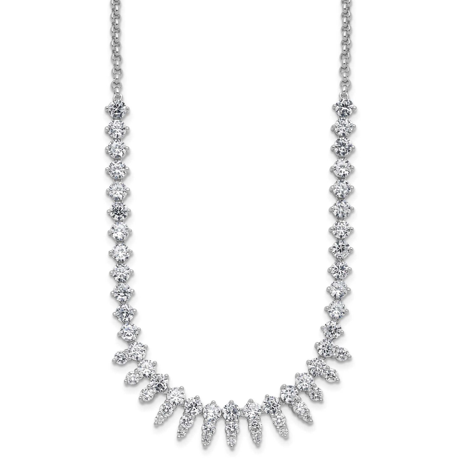 Cheryl M Polished Fancy CZ Necklace Sterling Silver Rhodium-plated, QCM1802-18, 196904277171