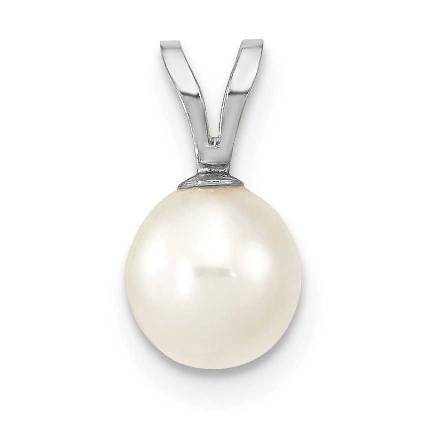 6-7mm White Round Freshwater Cultured Pearl Pendant 10k White Gold, 10XFW396,