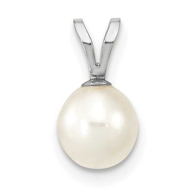 6-7mm White Round Freshwater Cultured Pearl Pendant 10k White Gold, 10XFW396,