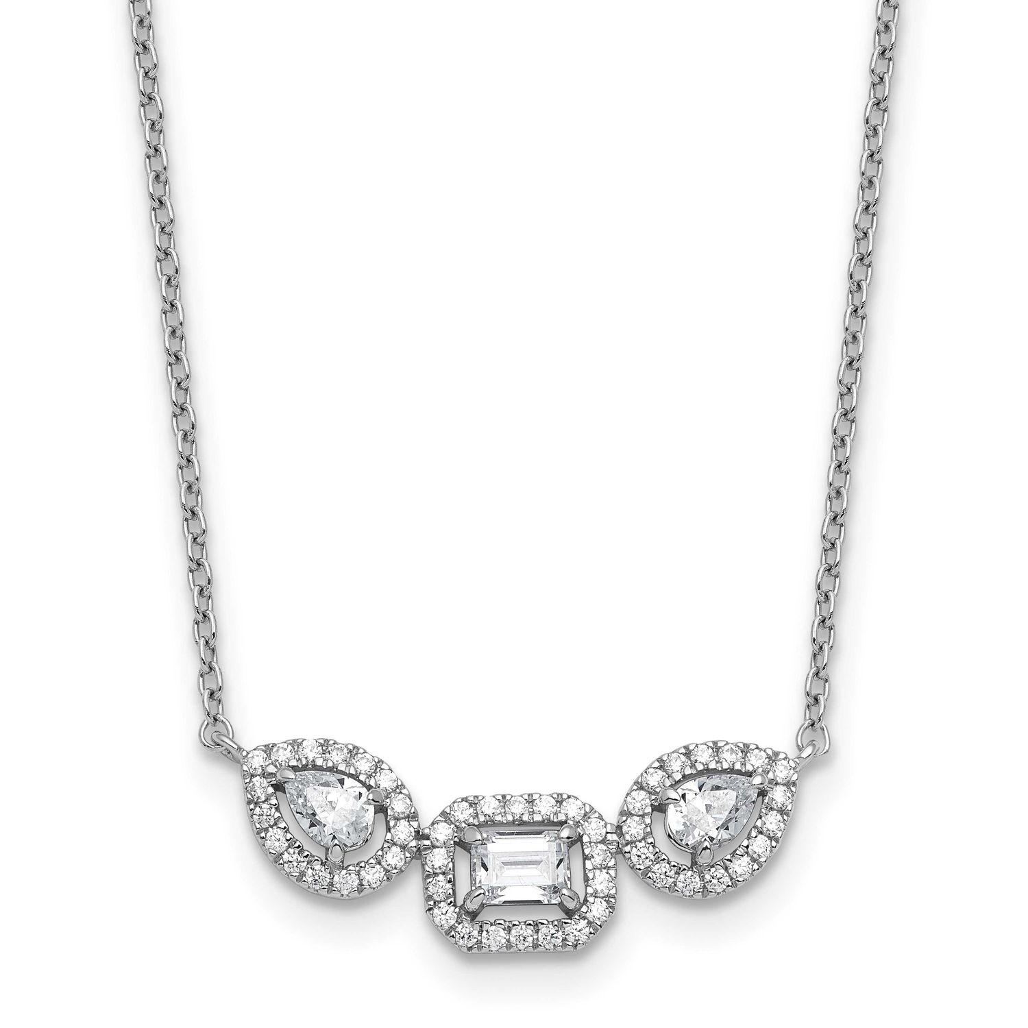 Lab Grown Diamond VS/SI FGH 3-stone Necklace 14k White Gold, PM10509-075-WLG,
