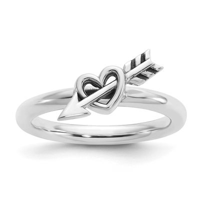 Antiqued Heart with Arrow Ring Sterling Silver, QSK2282-5,