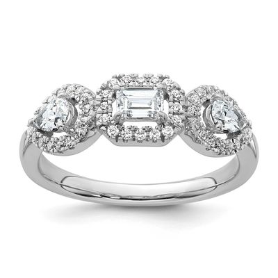 Lab Grown Diamond VS/SI FGH 3-Stone Halo Ring 14k White Gold, RM10509-062-WLG,