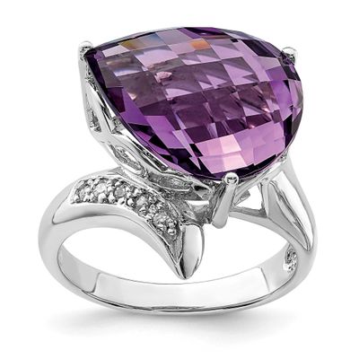 Amethyst &amp; Diamond Ring Sterling Silver Rhodium-plated, QR2919AM-7, 883957360119