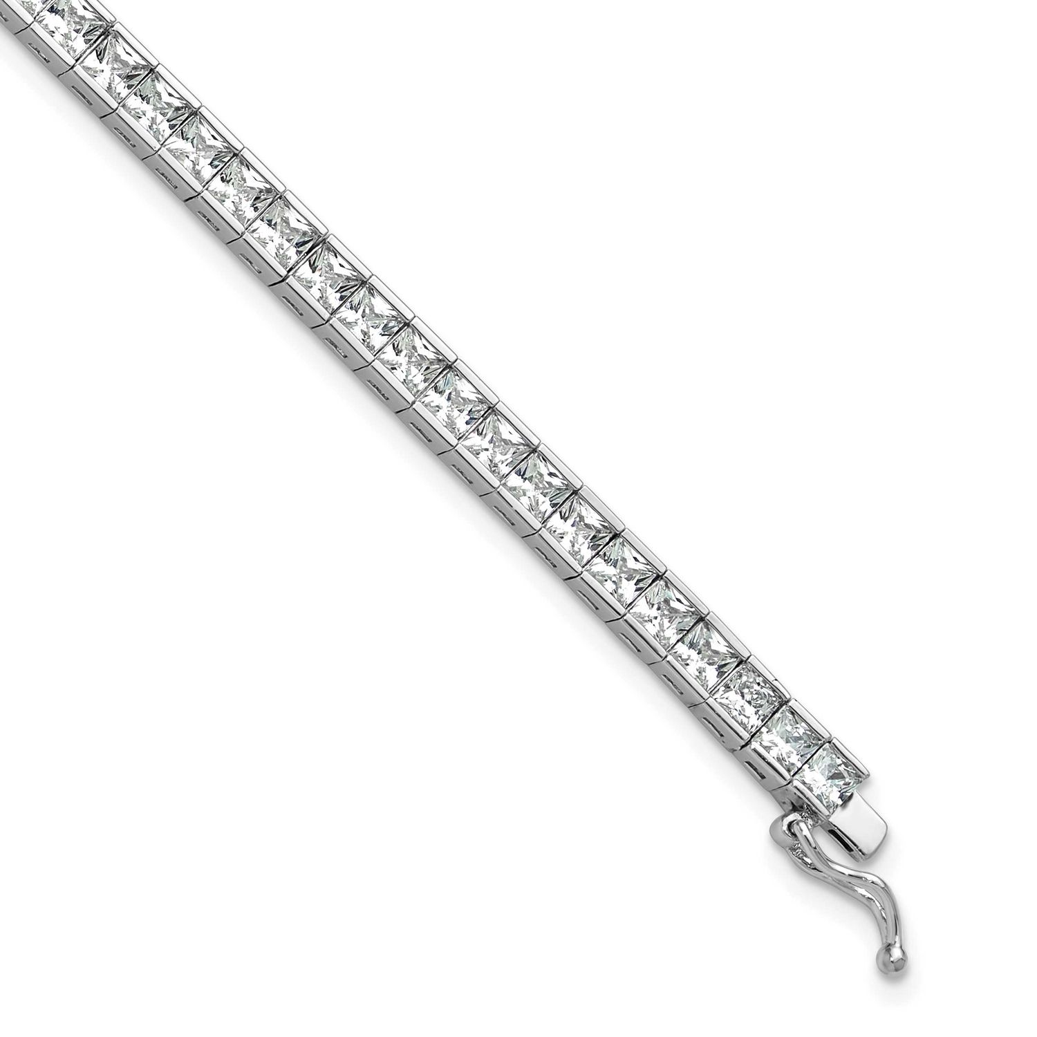Square 3mm x 3mm CZ 61 Stone 8 inch Bracelet Sterling Silver Rhodium-plated, QSH185-8, 196904345375