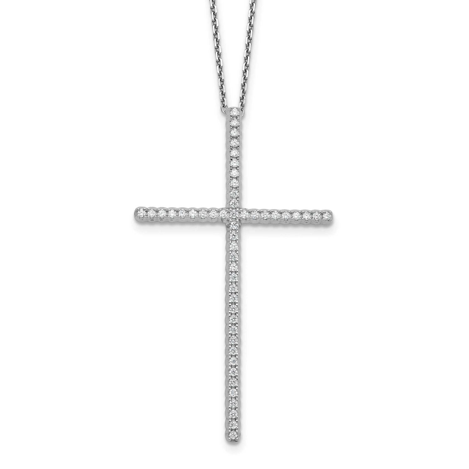 1.3mm CZ 50 Stone Cross 16 inch with 2 inch Extension Necklace Sterling Silver Rhodium-plated, QSH1