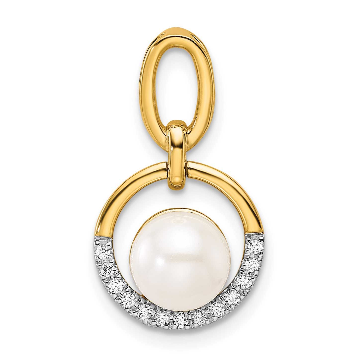 Diamond and Pearl Open Circle Pendant 14k Gold Polished, PM10081-007-YAA,
