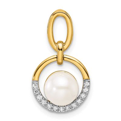 Diamond and Pearl Open Circle Pendant 14k Gold Polished, PM10081-007-YAA,