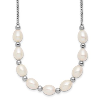 RH-plated Beaded 7.75x8mm FWC Pearl 16in 2in Ext Necklace Sterling Silver, QH5849-16,