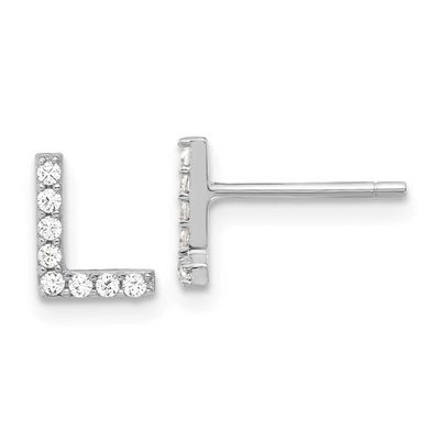 Cheryl M Polished Letter L CZ Initial Post Earrings Sterling Silver Rhodium-plated, QCM1867L,