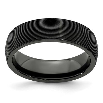 Edward Mirell Black Ti Domed Textured Lines 6mm Band Titanium, EMR120-7.5, 886774318271