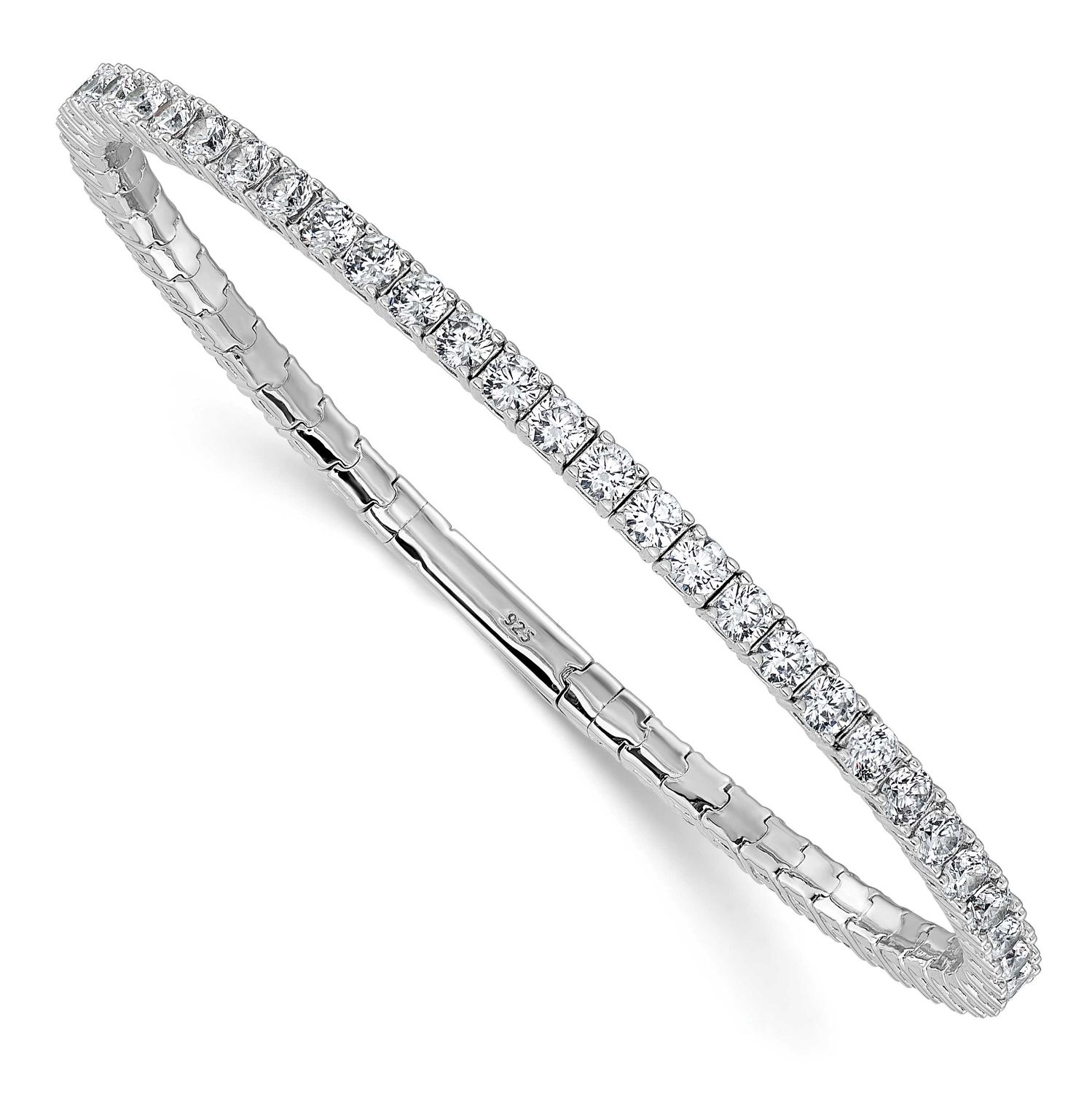 3mm CZ 52 Stone 7 inch Flexible Bangle Bracelet Sterling Silver Rhodium-plated, QSH161-7, 196904313