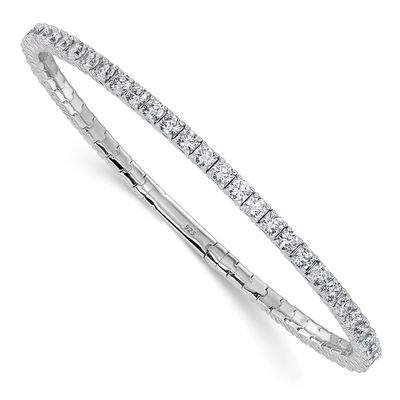 3mm CZ 52 Stone 7 inch Flexible Bangle Bracelet Sterling Silver Rhodium-plated, QSH161-7, 196904313