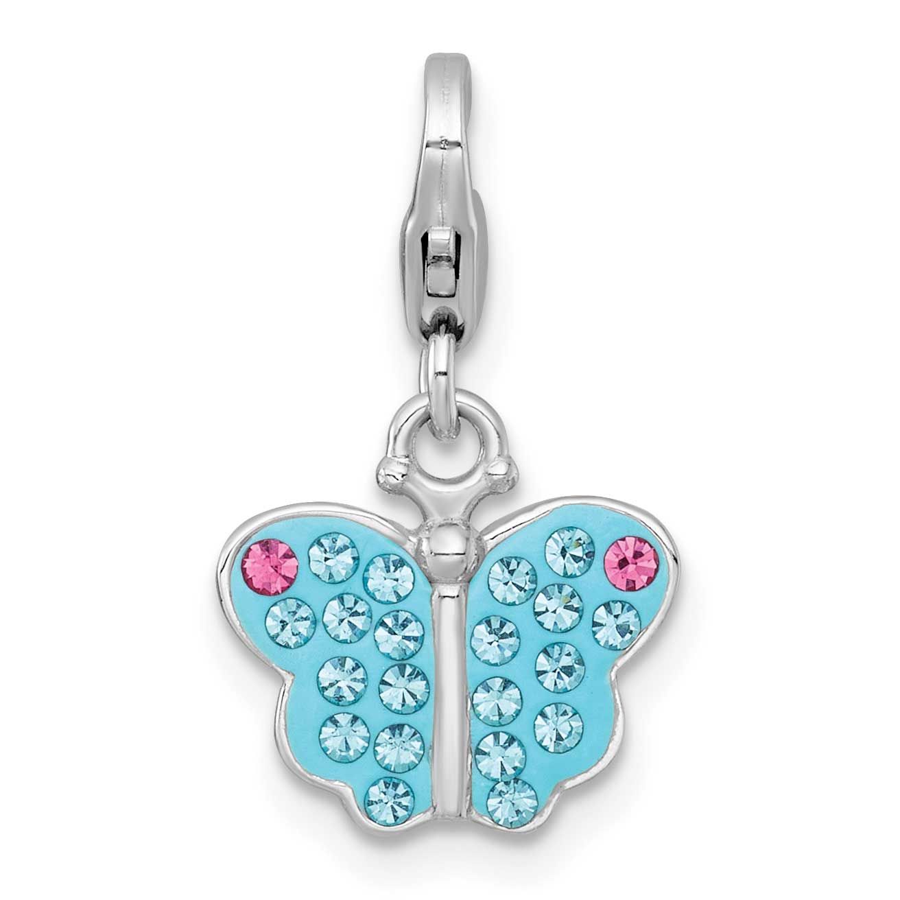 Amore La Vita RH-plated Blue Pink Crystal Butterfly Charm Sterling Silver, QCC1312,