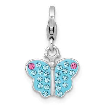 Amore La Vita RH-plated Blue Pink Crystal Butterfly Charm Sterling Silver, QCC1312,