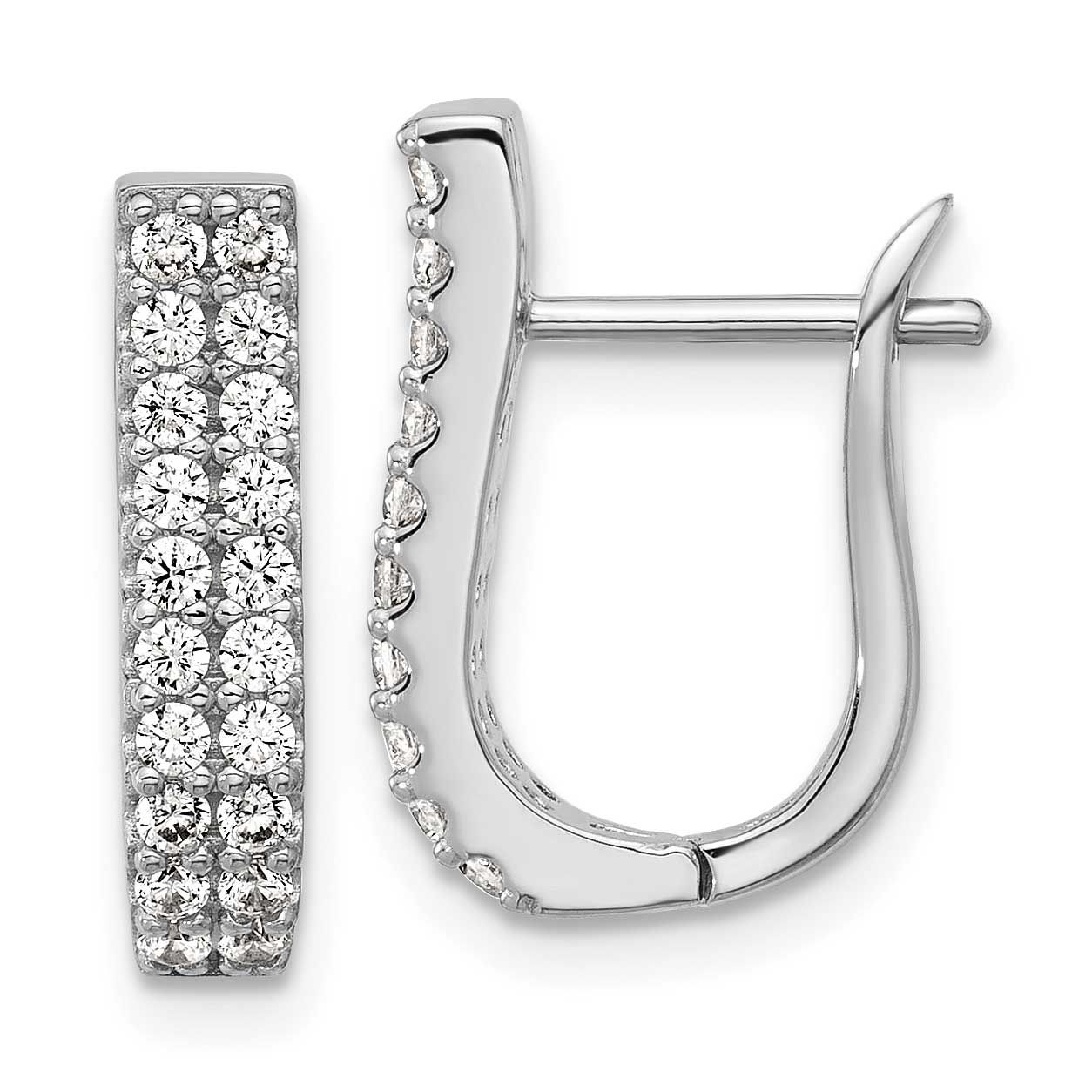 Cheryl M Polished 2-Row CZ Hinged Hoop Earrings Sterling Silver Rhodium-plated, QCM1708, 1969042764