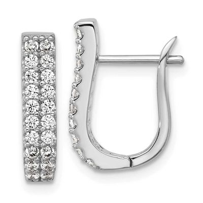 Cheryl M Polished 2-Row CZ Hinged Hoop Earrings Sterling Silver Rhodium-plated, QCM1708, 1969042764