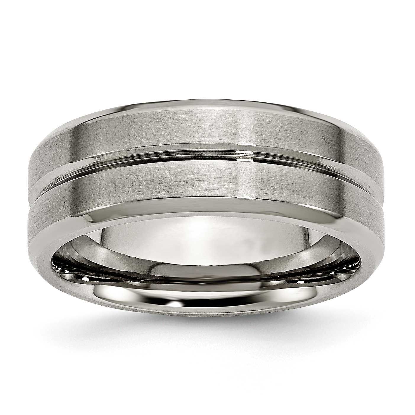 Grooved Beveled Edge 8mm Brushed and Polished Band Titanium, TB171-13.5, 886774427348