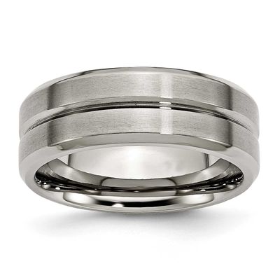 Grooved Beveled Edge 8mm Brushed and Polished Band Titanium, TB171-13.5, 886774427348