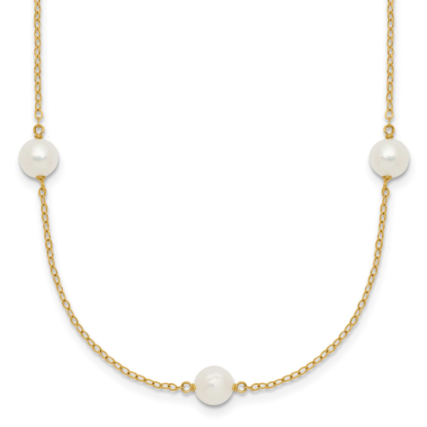 5-6mm White Near Round Freshwater Cultured Pearl 7-Station 16 inch Necklace 10k Gold, 10XF555-16,